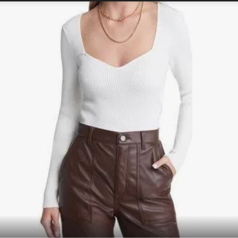 Open Edit Sweetheart Neck Rib Top in Ivory. Size Large